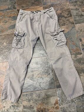 Men's Gray Cargo Pants with Multi-Pocket Utility Style
